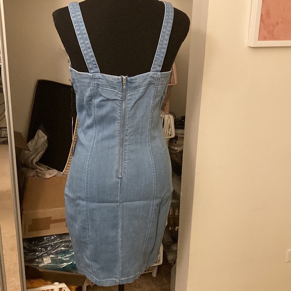 Denim Buckled Mini Dress - Picture 2 of 6